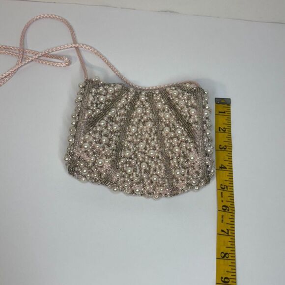 Carla Marchi Vintage Light Pink Pearl Beaded Sequin Evening Bag Purse Strap - Picture 6 of 7